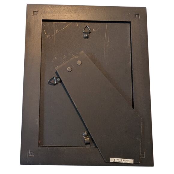 Vintage 1997 Rare Woods Wood Inlay Riveted Photo Frame Dark Brown Tan 5 X 7 - Picture 2 of 4